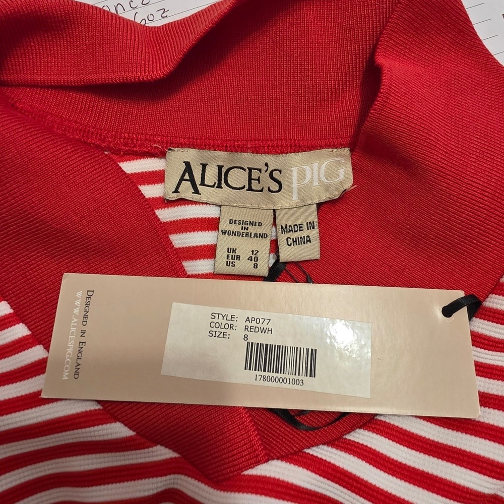 Alice's Pig Red White Striped 2 Piece Set Crop Top Pencil Skirt AP0077 Size 8 - Picture 7 of 7